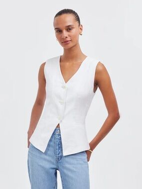 Madewell Cutaway Long Vest in 100% Linen Size 0
